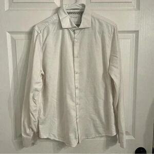 Demin and Flower Mens Long Sleeve Button Up Shirt White Size L